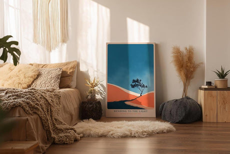 Paul Sinus Wandbild in 40x60cm Baum auf farbintensiver Hügellandschaft – minimalistisches Naturmotiv mit grafischem Farbkontrast