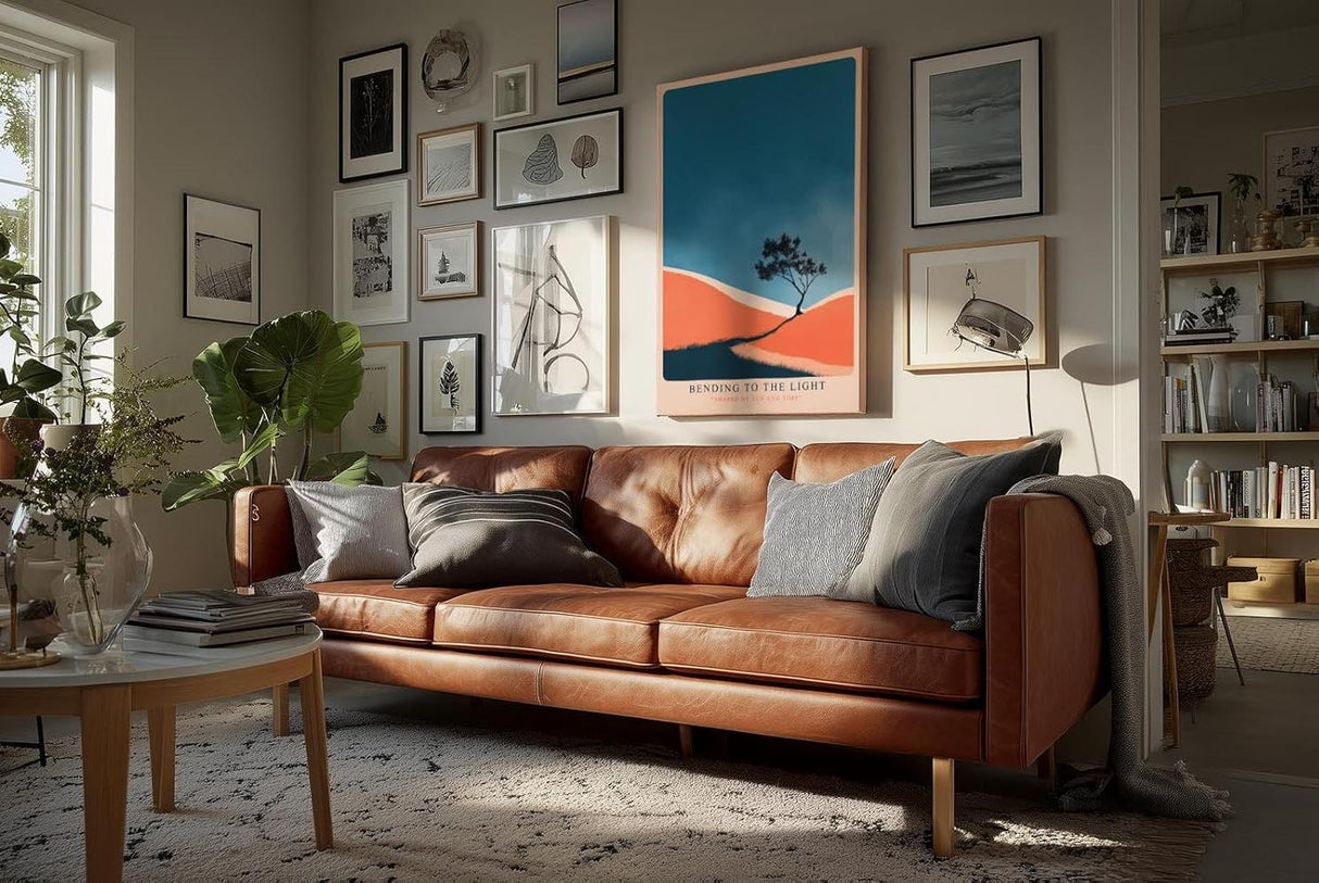 Paul Sinus Wandbild in 40x60cm Baum auf farbintensiver Hügellandschaft – minimalistisches Naturmotiv mit grafischem Farbkontrast
