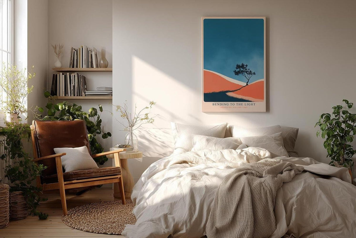 Paul Sinus Wandbild in 40x60cm Baum auf farbintensiver Hügellandschaft – minimalistisches Naturmotiv mit grafischem Farbkontrast