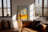 Paul Sinus Wandbild in 40x60cm Baum auf goldgelbem Feld mit Sonne – minimalistisches Landschaftsmotiv für moderne Raumgestaltung