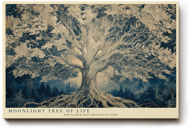 Paul Sinus Wandbild 120x80cm Baum des Lebens im Mondlicht – Künstlerische Naturillustration mit tiefen Wurzeln und Nachtstimmung
