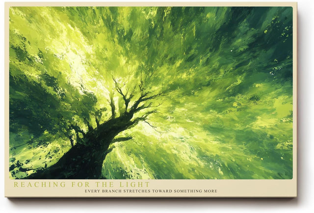 Paul Sinus Wandbild 120x80cm Baum im Licht gruene Naturmalerei moderne Landschaft Kunst Wanddekoration fuer Wohnzimmer Büro