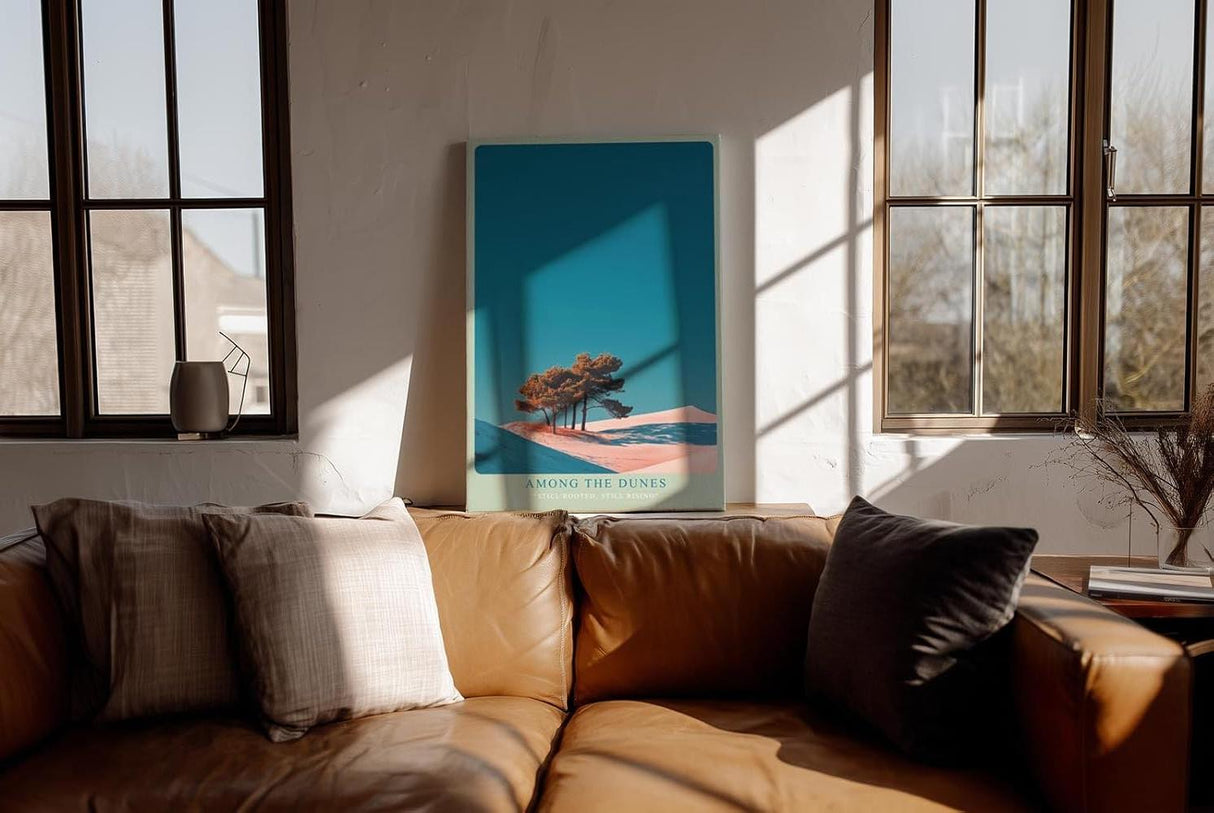 Paul Sinus Wandbild in 40x60cm Bäume zwischen Sanddünen – modernes Naturmotiv mit starkem Farbkontrast