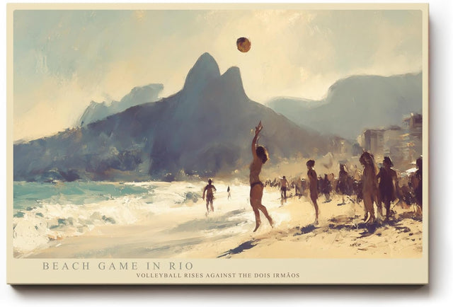 Paul Sinus Wandbild 120x80cm Beach Game in Rio Strand Volleyball Szene mit Blick auf Dois Irmaos Kuestenlandschaft Kunst fuer Wohnzimmer und Büro