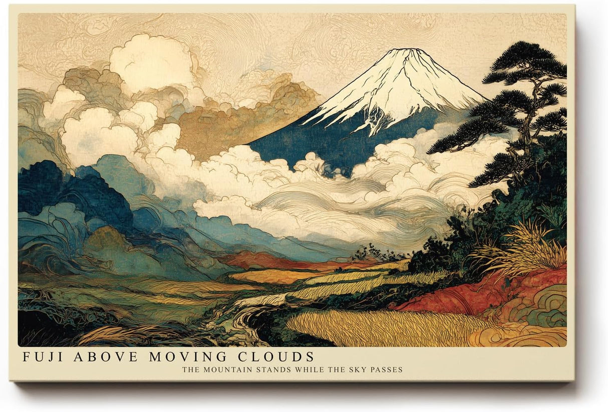 Paul Sinus Wandbild 120x80cm Berg Fuji Japanische Landschaft Kunstmotiv Traditionelle Natur Szene mit Wolken und Bergen