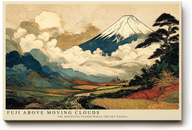 Paul Sinus Wandbild 120x80cm Berg Fuji Japanische Landschaft Kunstmotiv Traditionelle Natur Szene mit Wolken und Bergen