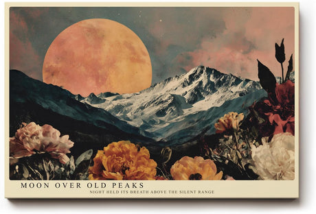 Paul Sinus Wandbild 120x80cm Berge bei Vollmond Landschaft mit Blumen Nachtkunst Wanddekoration Wohnzimmer Schlafzimmer