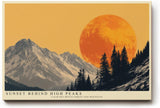 Paul Sinus Wandbild 120x80cm Berge mit großer Abendsonne moderne Landschaft Illustration orange grau Natur Kunstbild stilvolle
