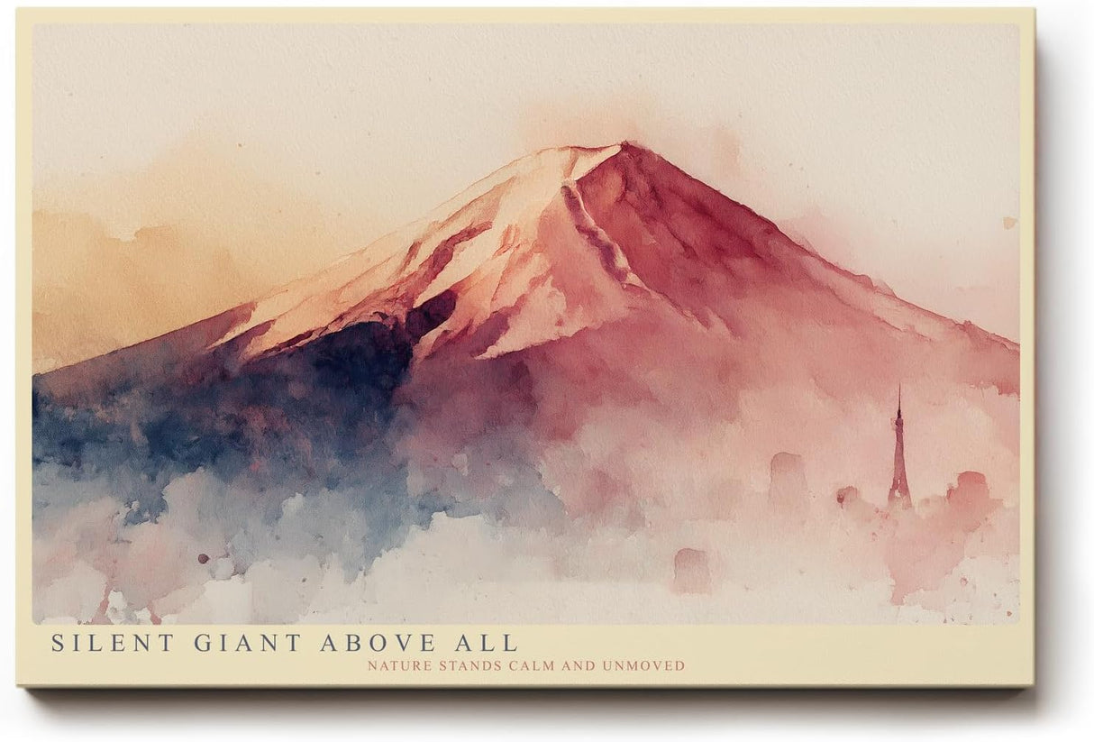 Paul Sinus Wandbild 120x80cm Berglandschaft Aquarell modern rot blau japanische Naturkunst grosses Landschaftsbild stilvolle Wanddekoration fuer Wohnzimmer Büro