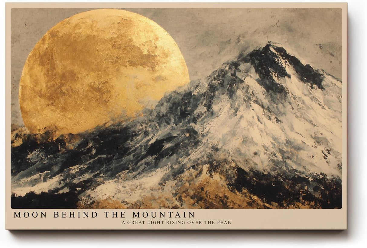 Paul Sinus Wandbild 120x80cm Berglandschaft mit Mond moderne Naturkunst goldener Himmel stilvolle Wanddekoration fuer Wohnzimmer Büro