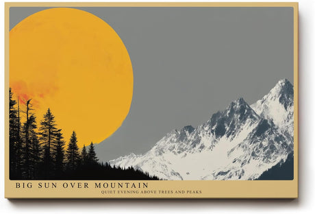 Paul Sinus Wandbild 120x80cm Berglandschaft mit großer Sonne minimalistische Natur Illustration grau orange Panorama stilvolle