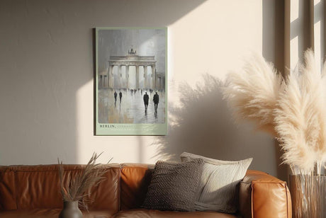 Paul Sinus Wandbild in 40x60cm Berlin Germany Brandenburger Tor in impressionistischem Stil mit Figuren in regennasser Straße