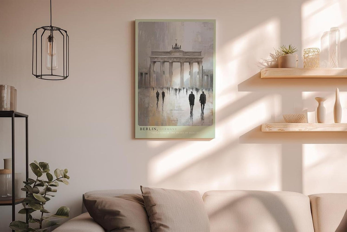Paul Sinus Wandbild in 40x60cm Berlin Germany Brandenburger Tor in impressionistischem Stil mit Figuren in regennasser Straße