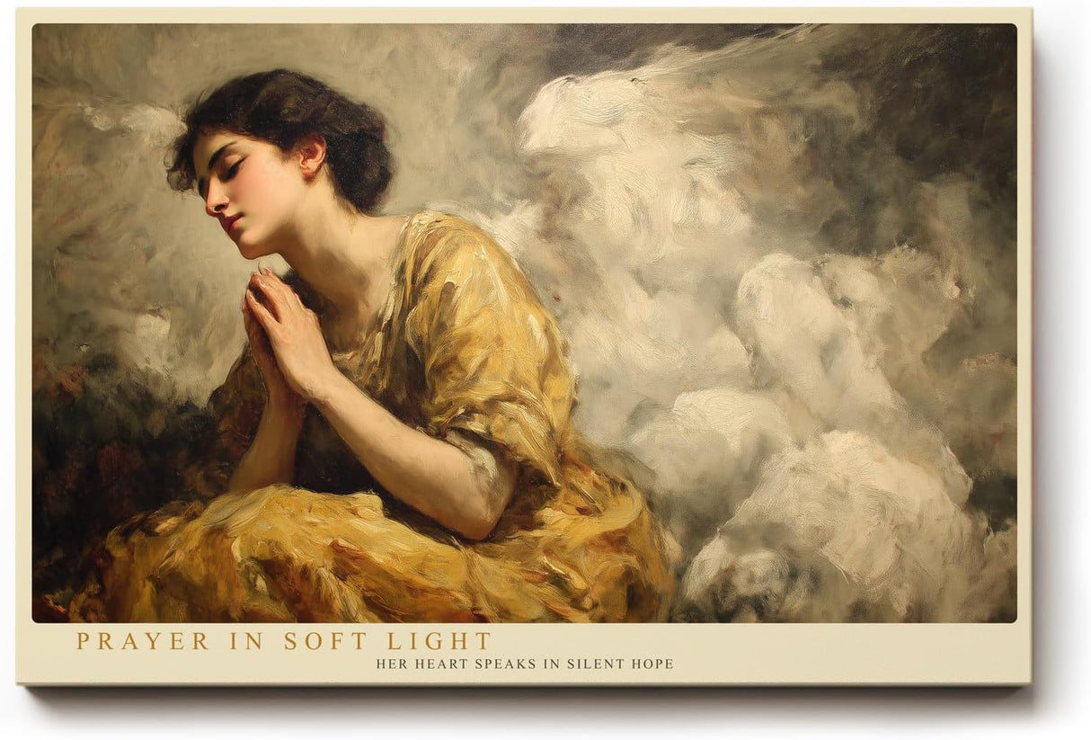 Paul Sinus Wandbild 120x80cm Betende Frau Klassische Kunst LeinWandbild 120x80cm Spirituelle Malerei Elegante Wanddekoration
