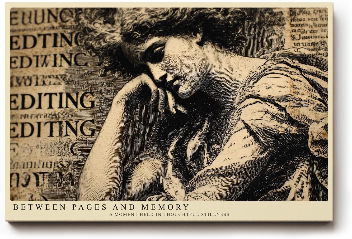 Paul Sinus Wandbild 120x80cm Between Pages and Memory klassisches Frauenportrait im Vintage Stil Literatur Kunst Poster für Wohnzimmer Büro