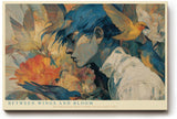 Paul Sinus Wandbild 120x80cm Between Wings and Bloom poetisches Portrait mit Vögeln und Blumen Kunst Poster für Wohnzimmer Schlafzimmer