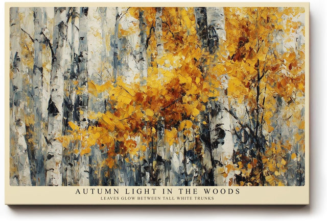 Paul Sinus Wandbild 120x80cm Birkenwald im Herbst goldene Blaetter moderne Landschaftsmalerei Leinwand Wanddekoration warme Naturkunst fuer Wohnzimmer Büro