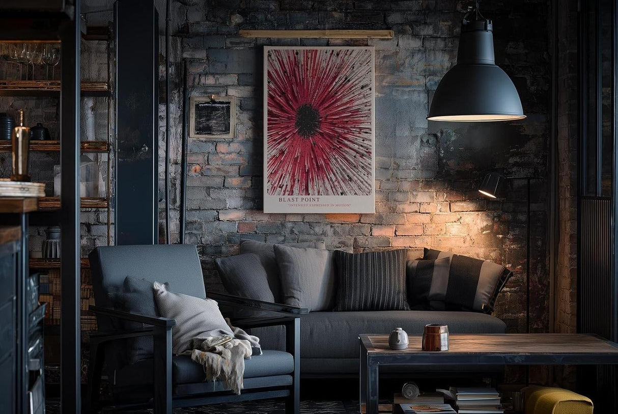 Paul Sinus Wandbild in 40x60cm Blast Point Abstrakte Explosion in Rot, Schwarz und Weiß