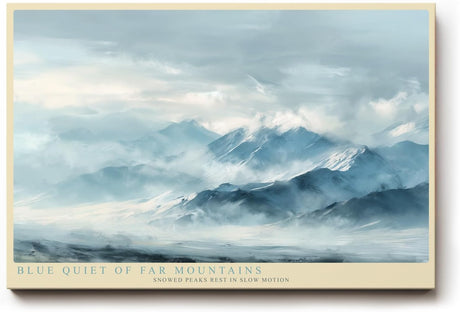 Paul Sinus Wandbild 120x80cm Blaue Berglandschaft im Nebel ruhige Bergkette Landschaftsbild in sanften Blautoenen moderne Natur Wanddekoration