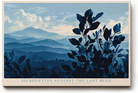 Paul Sinus Wandbild 120x80cm Blaue Berglandschaft mit Pflanzen Silhouetten ruhige Naturkunst