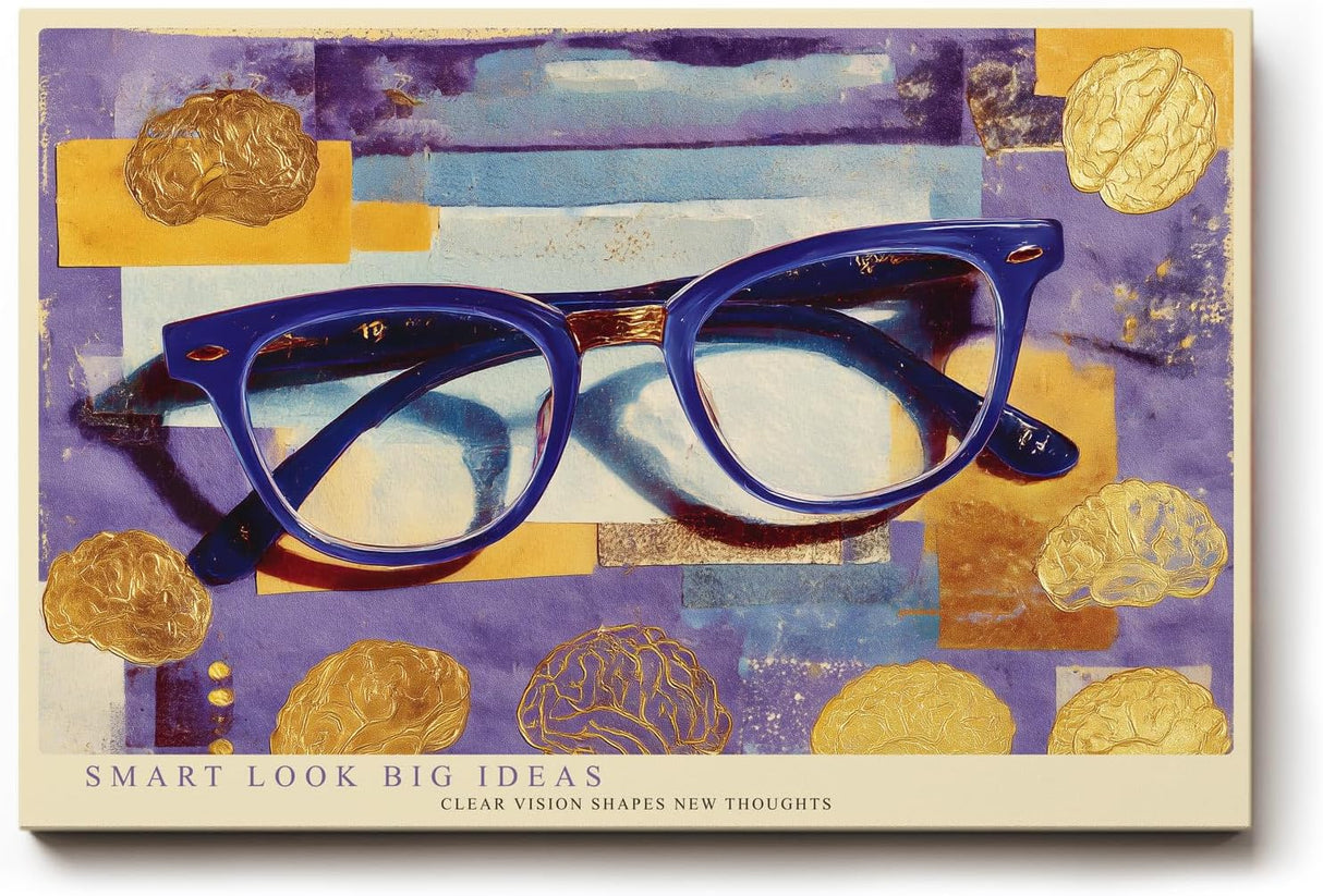 Paul Sinus Wandbild 120x80cm Blaue Brille mit abstraktem Hintergrund – Kreatives Designmotiv für moderne Büros und Wohnräume