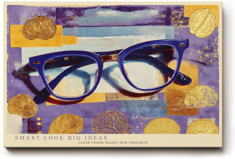Paul Sinus Wandbild 120x80cm Blaue Brille mit abstraktem Hintergrund – Kreatives Designmotiv für moderne Büros und Wohnräume