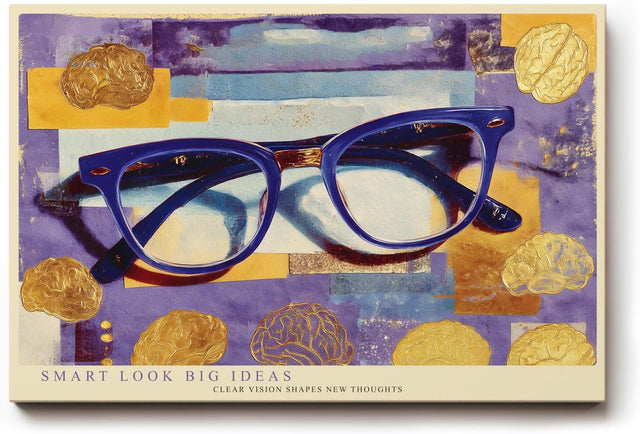 Paul Sinus Wandbild 120x80cm Blaue Brille mit abstraktem Hintergrund – Kreatives Designmotiv für moderne Büros und Wohnräume