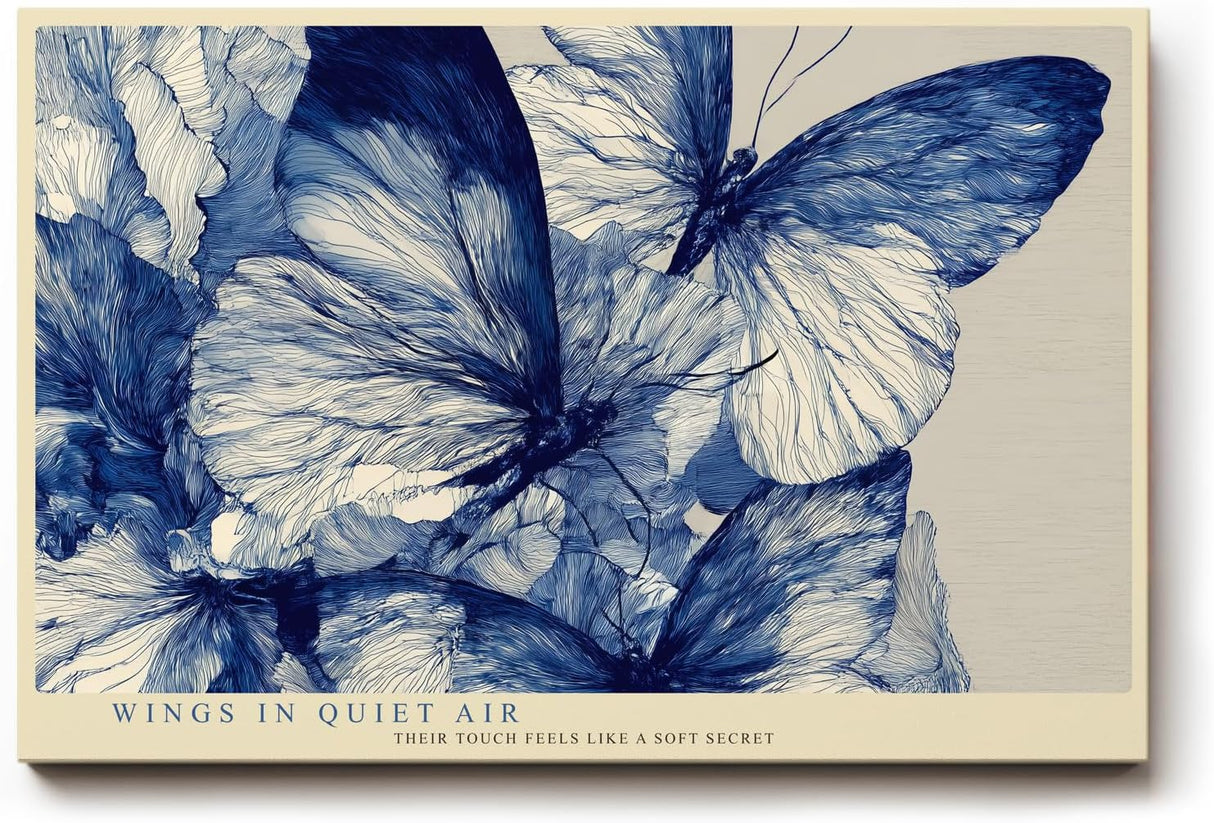 Paul Sinus Wandbild 120x80cm Blaue Schmetterlinge Moderne Natur Illustration in Blau Weiß für Wohnzimmer Schlafzimmer Büro