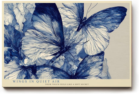 Paul Sinus Wandbild 120x80cm Blaue Schmetterlinge Moderne Natur Illustration in Blau Weiß für Wohnzimmer Schlafzimmer Büro