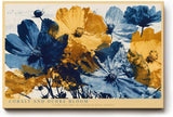 Paul Sinus Wandbild 120x80cm Blaue und Goldene Blumen Abstrakte Florale Kunst Modernes Blumenmotiv fuer Wohnzimmer Schlafzimmer und Essbereich