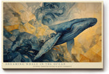 Paul Sinus Wandbild 120x80cm Blauer Wal im Ozean Abstrakte Meereskunst in Blau Gold Wanddekoration