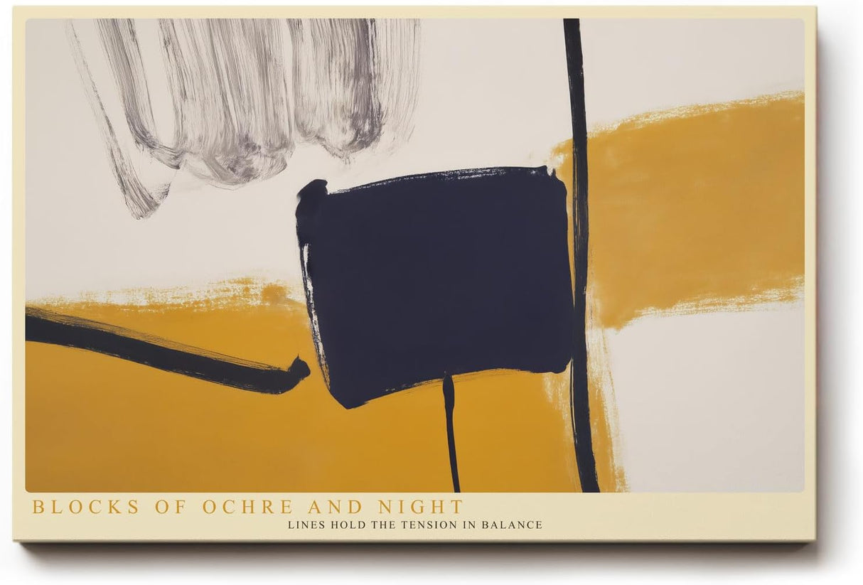 Paul Sinus Wandbild 120x80cm Blocks of Ochre and Night abstrakte moderne Malerei in Ocker und Schwarz Poster für Wohnzimmer Büro
