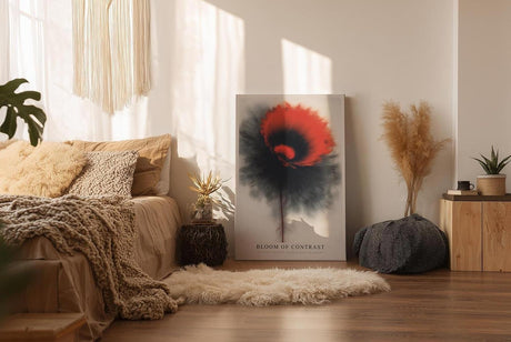 Paul Sinus Wandbild in 40x60cm Bloom of Contrast in Rot und Schwarz – Abstrakte Blüte mit intensiver Farbdynamik und künstlerischem Ausdruck