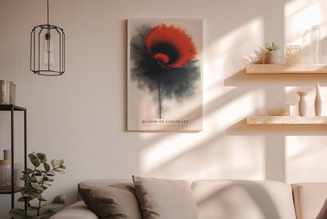 Paul Sinus Wandbild in 40x60cm Bloom of Contrast in Rot und Schwarz – Abstrakte Blüte mit intensiver Farbdynamik und künstlerischem Ausdruck