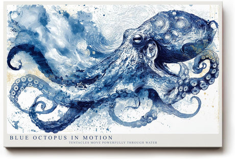 Paul Sinus Wandbild 120x80cm Blue Octopus in Motion Oktopus Illustration maritime Tier Kunst Poster für Wohnzimmer Büro