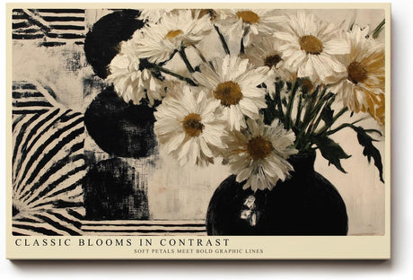 Paul Sinus Wandbild 120x80cm Blumen Stillleben modern weiss schwarz grafische Kunst Kunstdruck grosses Kunstbild elegante Wanddekoration fuer Wohnzimmer Büro Flur