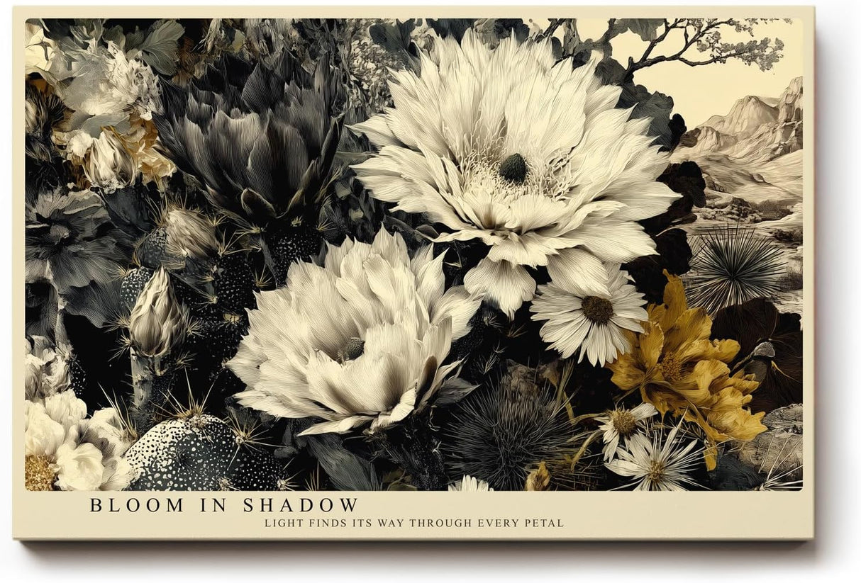 Paul Sinus Wandbild 120x80cm Blumen Stillleben schwarz weiss gold florale Kunst elegante Wanddekoration fuer Wohnzimmer Büro