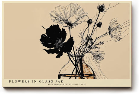 Paul Sinus Wandbild 120x80cm Blumen in Vase minimalistische Linien Illustration beige schwarz botanisches Kunstbild modernes Naturmotiv stilvolle