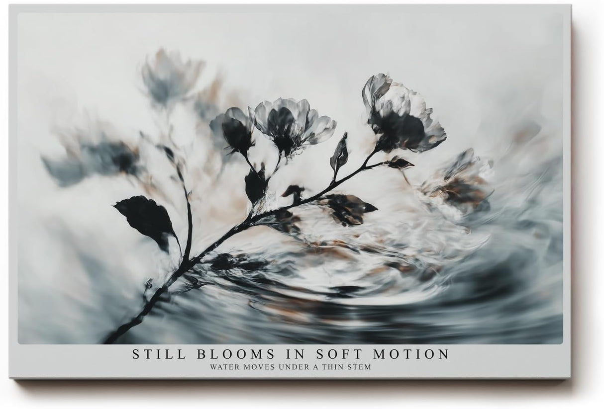 Paul Sinus Wandbild 120x80cm Blüten im Wasser abstrakte Naturkunst zarte Blumen graue ruhige Ästhetik modernes Naturmotiv stilvolle