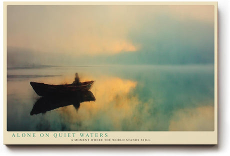 Paul Sinus Wandbild 120x80cm Boot auf See Sonnenaufgang moderne Naturkunst ruhige Wasserlandschaft grosses Kunstbild stilvolle Wanddekoration fuer Wohnzimmer Büro