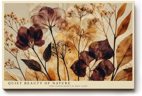 Paul Sinus Wandbild 120x80cm Botanische Blätter Kunst in Braun Beige und Gold Natur Illustration für Wohnzimmer Schlafzimmer Büro