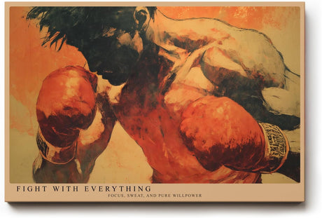 Paul Sinus Wandbild 120x80cm Boxer Illustration modern orange schwarz Sport Kunst Kunstdruck grosses Kunstbild kraftvolle Wanddekoration fuer Wohnzimmer Fitnessraum Büro