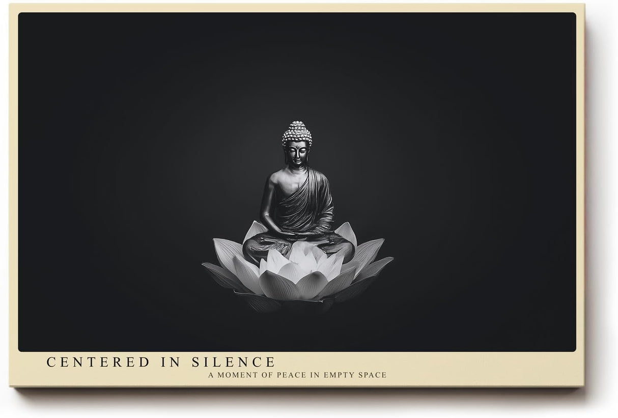 Paul Sinus Wandbild 120x80cm Buddha Meditation Schwarz Weiss Lotus moderne spirituelle Kunst ruhiges Zen Kunstbild elegante Wanddekoration für Wohnzimmer Yoga Raum