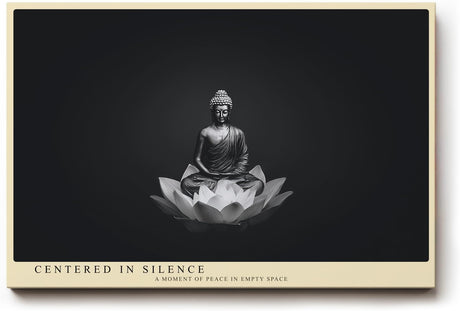 Paul Sinus Wandbild 120x80cm Buddha Meditation Schwarz Weiss Lotus moderne spirituelle Kunst ruhiges Zen Kunstbild elegante Wanddekoration für Wohnzimmer Yoga Raum