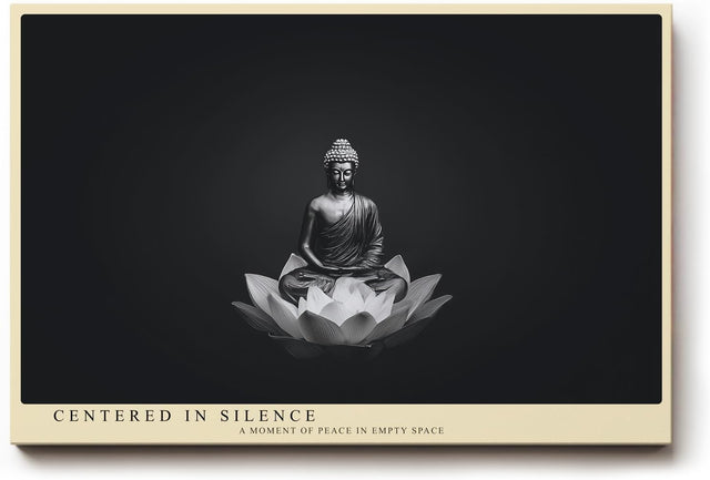 Paul Sinus Wandbild 120x80cm Buddha Meditation Schwarz Weiss Lotus moderne spirituelle Kunst ruhiges Zen Kunstbild elegante Wanddekoration für Wohnzimmer Yoga Raum