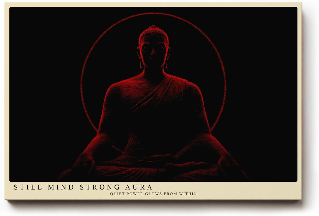 Paul Sinus Wandbild 120x80cm Buddha Meditation rote Aura spirituelle Zen Kunst minimalistische Dunkelheit Kunstdruck stilvolle Wanddekoration fuer Wohnzimmer Schlafzimmer Yoga Raum