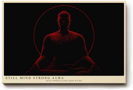 Paul Sinus Wandbild 120x80cm Buddha Meditation rote Aura spirituelle Zen Kunst minimalistische Dunkelheit Kunstdruck stilvolle Wanddekoration fuer Wohnzimmer Schlafzimmer Yoga Raum