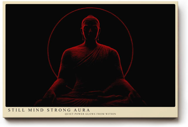 Paul Sinus Wandbild 120x80cm Buddha Meditation rote Aura spirituelle Zen Kunst minimalistische Dunkelheit Kunstdruck stilvolle Wanddekoration fuer Wohnzimmer Schlafzimmer Yoga Raum