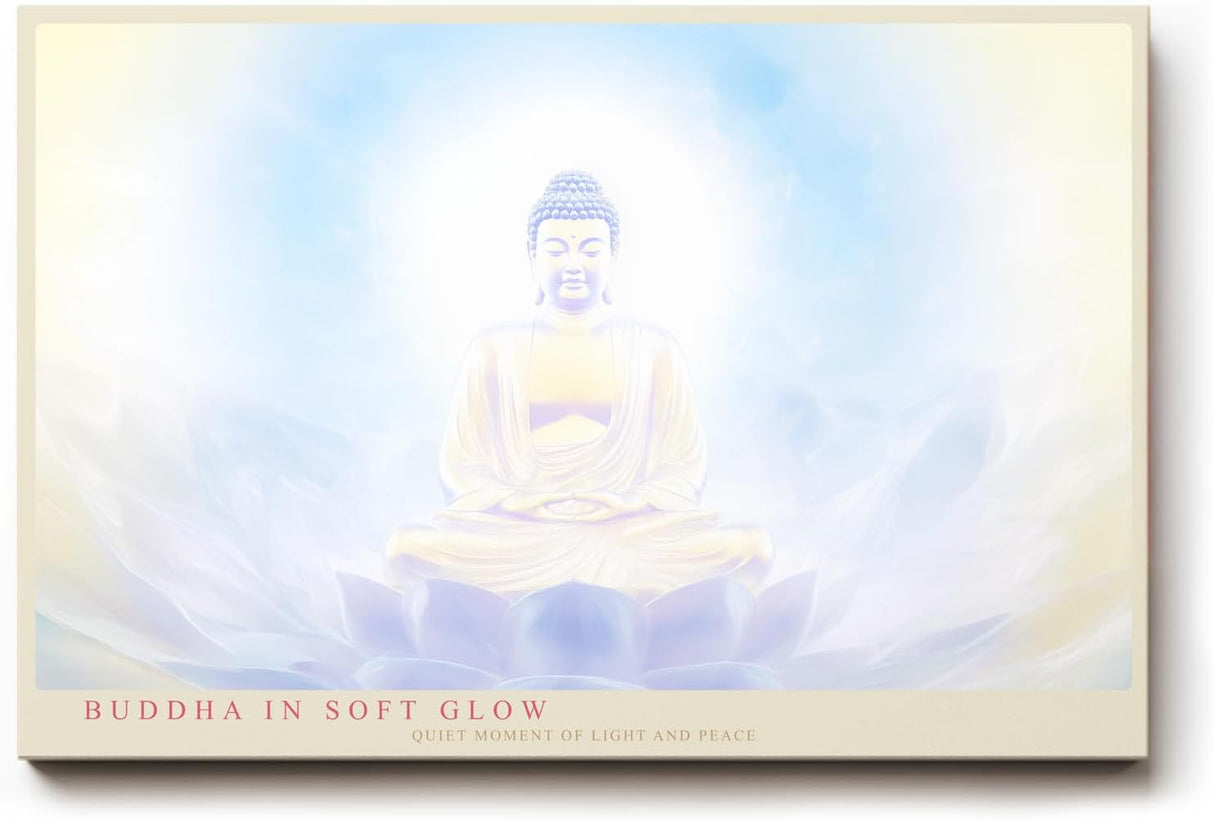 Paul Sinus Wandbild 120x80cm Buddha Meditation sanftes Licht spirituelle Zen Kunst Lotus Atmosphaere moderner Kunstdruck Wanddekoration fuer Wohnzimmer Yoga Raum Schlafzimmer
