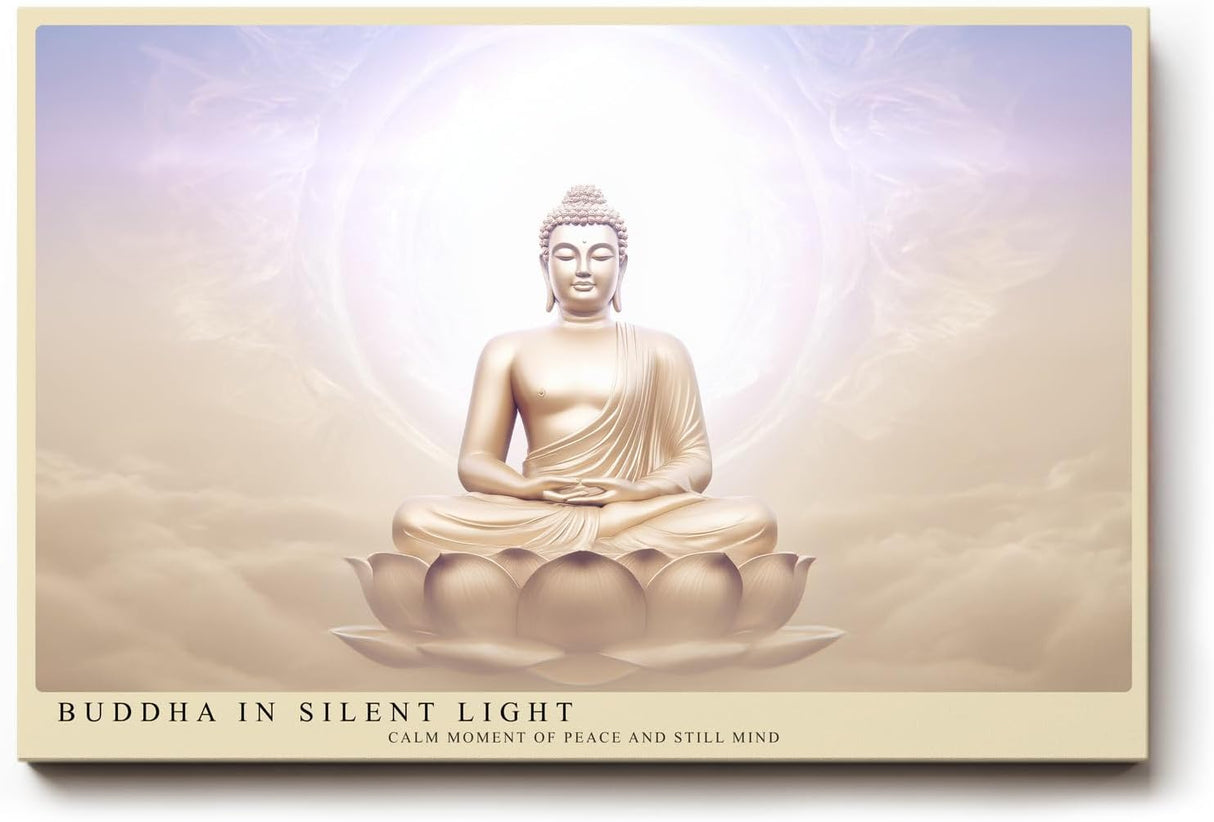 Paul Sinus Wandbild 120x80cm Buddha Meditation spirituelle Kunst warmes Licht Lotus moderne Zen Wanddekoration Kunstdruck fuer Wohnzimmer Schlafzimmer Yoga Raum Spa